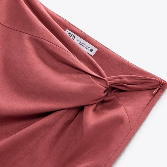 NWT KNOTTED LINEN BLEND MIDI MARSALA SKIRT WITH A SLIT - Picture 4 of 5